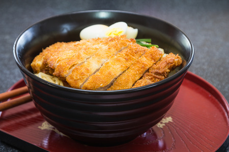 Homemade Quick Ramen Noodles with Breaded pork fried riceの写真素材