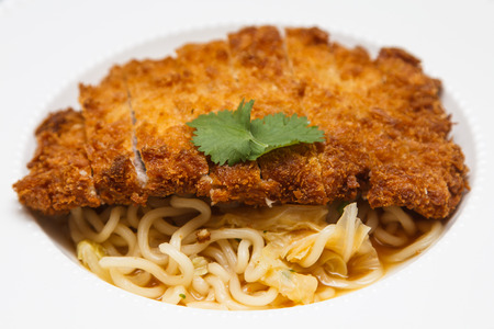 Ramen Noodles with Breaded pork fried riceの写真素材