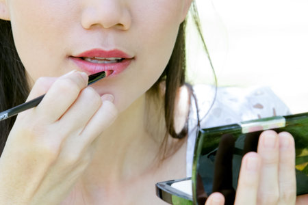 closeup asian women making upの写真素材