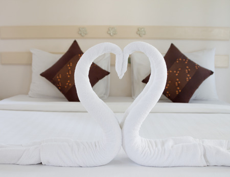 Nice pillows on a contemporary bedの写真素材