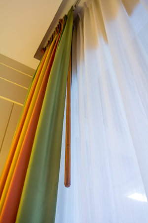 The top of the curtain in the bedroomの写真素材