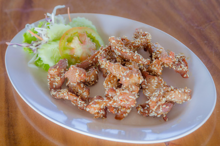 close up fried pork for thai food menuの写真素材