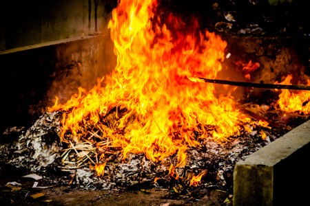 flames of huge bonfire  burning