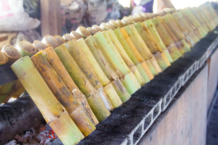Glutinous rice roasted in bamboo name is khoalamの写真素材