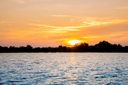 Beartiful lake view in the sun setsの写真素材