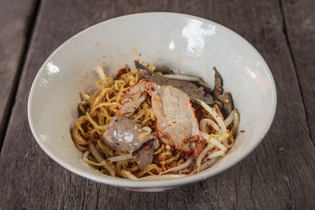 close up red pork noodle for chinese and thai food menuの写真素材