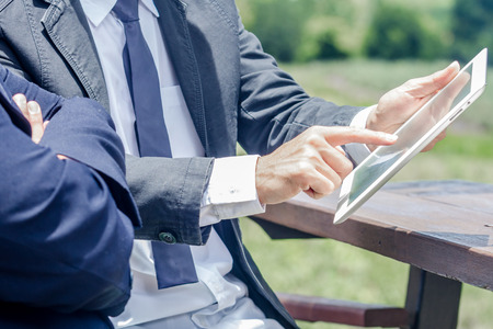businessman working on tabletの写真素材