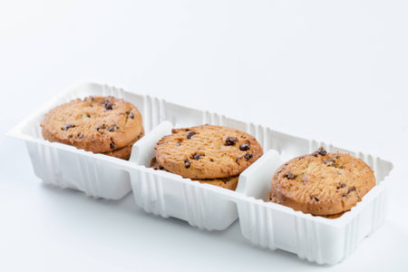 Chocolate Chip Cookie on white backgroundの写真素材