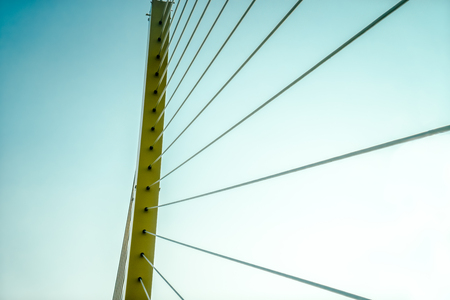 close up rope bridge with retro skyの写真素材