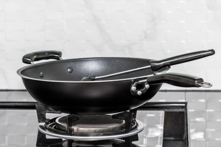 pan on the gas stove in kitchen