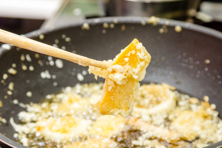 Tempura vegetable fried in a pan