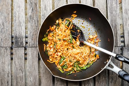 Spicy spaghetti and herbs for thai food styleの写真素材