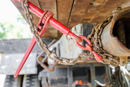 close up chain under  trailersの写真素材