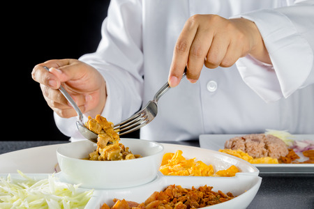chef making thai cuisine, Rice Mixed with Shrimp paste in restaurantの写真素材