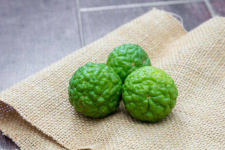 Bergamot and onion on fabricの写真素材