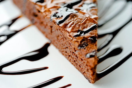 close up chocolate cake in with plate