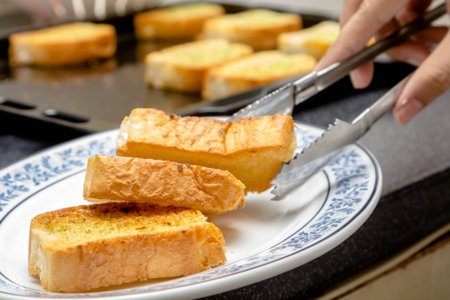 Toasts with basil and garlic