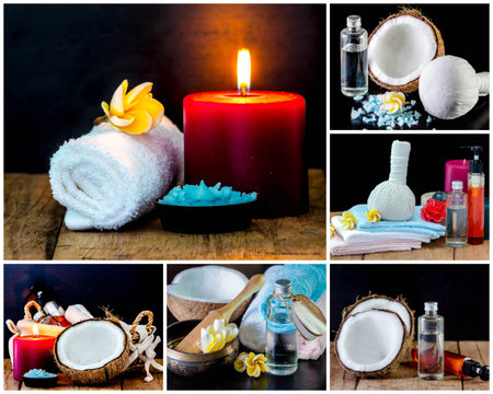 collage photo of Spa treatments setの写真素材