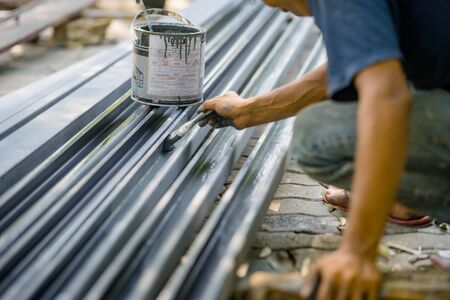 Welder working in a steel construction siteの写真素材