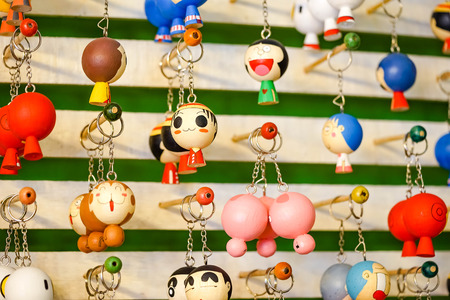 The handmade wood door key chain in shopの写真素材