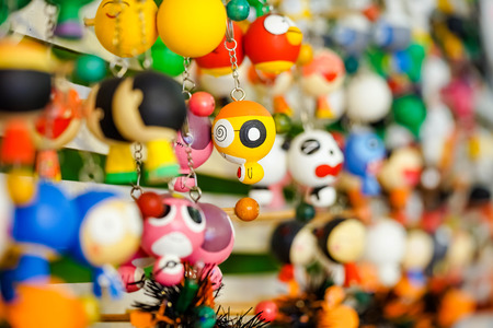 The handmade wood door key chain in shopの写真素材
