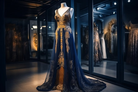 wedding dress on a mannequin in a shop windowの素材