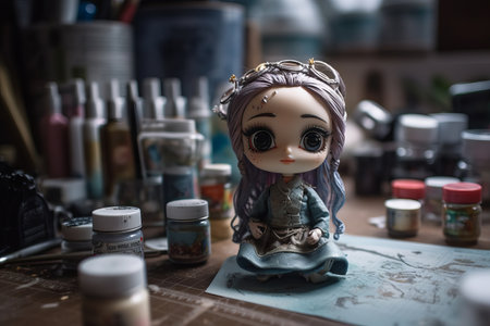Vintage toy doll on the table in the workshop. selective focusの素材