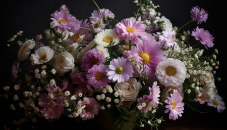 Bouquet of flowers in a vase on a dark backgroundの素材