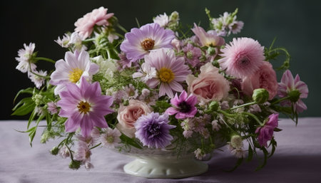 Bouquet of flowers in a vase on a dark backgroundの素材