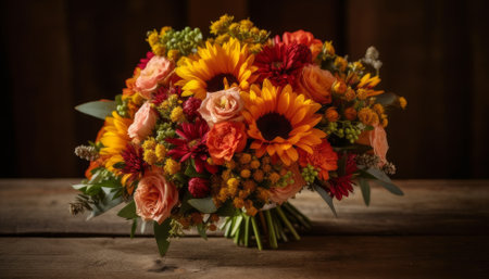Bouquet of wildflowers on a wooden table. Shallow depth of fieldの素材