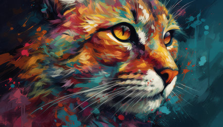 Colorful portrait of a wild cat. digital painting. Illustration.の素材