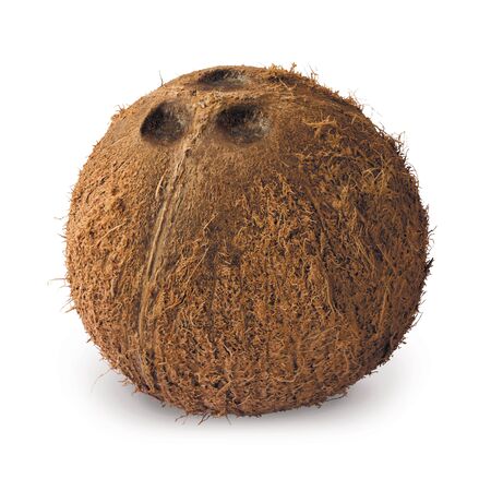 peeled covered coconut on a white backgroundの写真素材