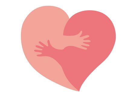 Two halves of a heart hug each other with hands, vector illustrationの写真素材
