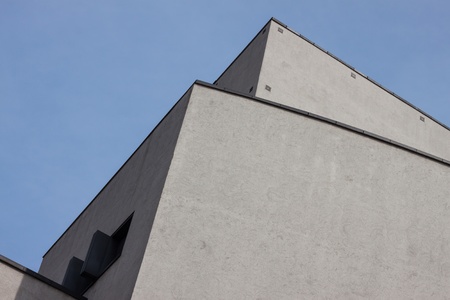 Architectural detail of a modern building against the skyの写真素材