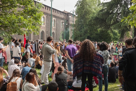 MILAN, ITALY - JUNE 1: Turkish people protest in defence of democracy and against prime minister Erdogan for the violent attacks by riot police at Gezi Park (Istanbul) in Milan JUNE 1, 2013のeditorial素材