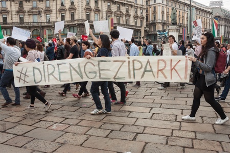 MILAN, ITALY - JUNE 1: Turkish people protest in defence of democracy and against prime minister Erdogan for the violent attacks by riot police at Gezi Park (Istanbul) in Milan JUNE 1, 2013のeditorial素材