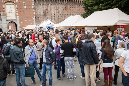 MILAN, ITALY - JUNE 1: People visit Gelato Festival, annual event dedicated to the Italian ice cream tradition with a big public tasting in Milan JUNE 1, 2013のeditorial素材