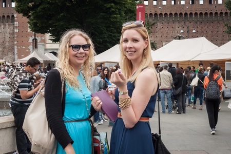 MILAN, ITALY - JUNE 1: People visit Gelato Festival, annual event dedicated to the Italian ice cream tradition with a big public tasting in Milan JUNE 1, 2013のeditorial素材