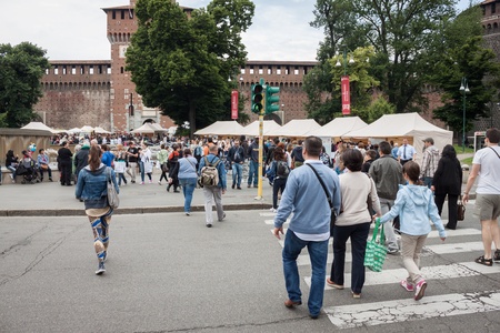 MILAN, ITALY - JUNE 1: People visit Gelato Festival, annual event dedicated to the Italian ice cream tradition with a big public tasting in Milan JUNE 1, 2013のeditorial素材