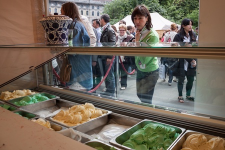 MILAN, ITALY - JUNE 1: People visit Gelato Festival, annual event dedicated to the Italian ice cream tradition with a big public tasting in Milan JUNE 1, 2013のeditorial素材