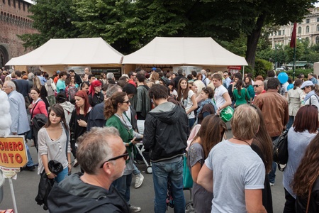 MILAN, ITALY - JUNE 1: People visit Gelato Festival, annual event dedicated to the Italian ice cream tradition with a big public tasting in Milan JUNE 1, 2013のeditorial素材