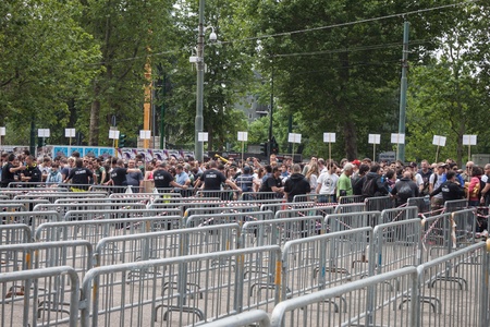 MILAN, ITALY - JUNE 3: Thousands of fans gather outside the stadium waiting for the gates to open at Bruce Springsteen world tour in Milan JUNE 3, 2013のeditorial素材