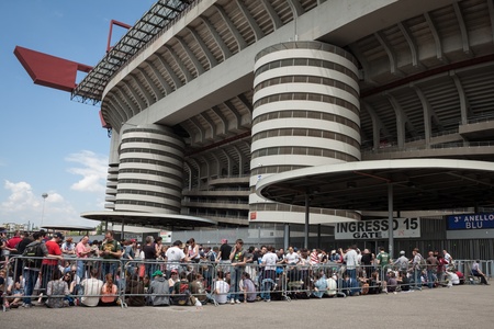 MILAN, ITALY - JUNE 3: Thousands of fans gather outside the stadium waiting for the gates to open at Bruce Springsteen world tour in Milan JUNE 3, 2013のeditorial素材