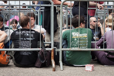 MILAN, ITALY - JUNE 3: Thousands of fans gather outside the stadium waiting for the gates to open at Bruce Springsteen world tour in Milan JUNE 3, 2013のeditorial素材