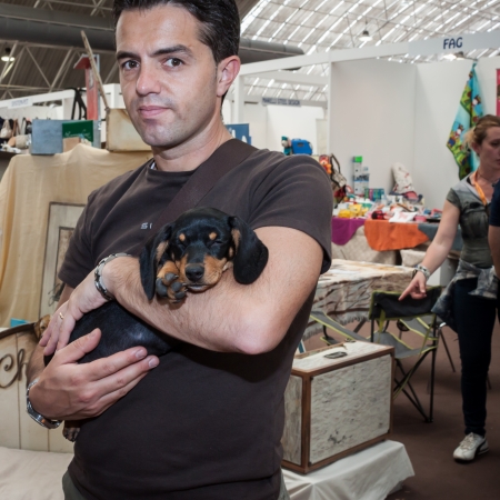 MILAN, ITALY - JUNE 8: People and dogs visit Quattrozampe in fiera exhibition, important event dedicated to dogs and their owners in Milan on JUNE 8, 2013.のeditorial素材