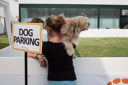 MILAN, ITALY - JUNE 8: People and dogs visit Quattrozampe in fiera exhibition, important event dedicated to dogs and their owners in Milan on JUNE 8, 2013.のeditorial素材