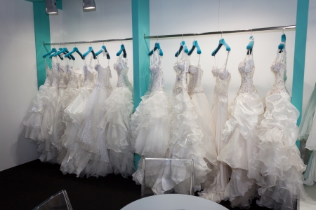 MILAN, ITALY - JUNE 21: People visit SposaItalia exhibition, international presentation of bridal and formal wear according to Italian style in Milan on JUNE 21, 2013.のeditorial素材