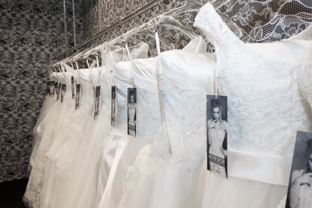MILAN, ITALY - JUNE 21: People visit SposaItalia exhibition, international presentation of bridal and formal wear according to Italian style in Milan on JUNE 21, 2013.のeditorial素材