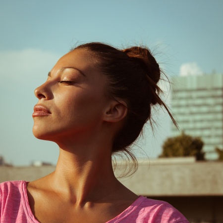 Portrait of a beautiful girl with casual lookの写真素材