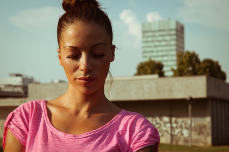 Portrait of a beautiful girl with casual lookの写真素材